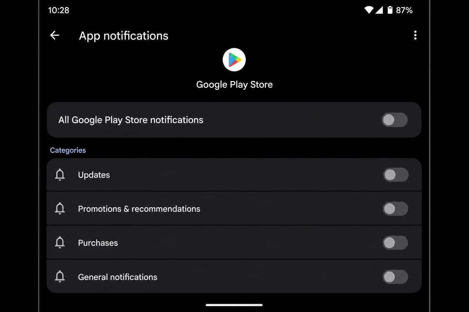 Spy Tesco setup step 2 — disable Play Store notifications